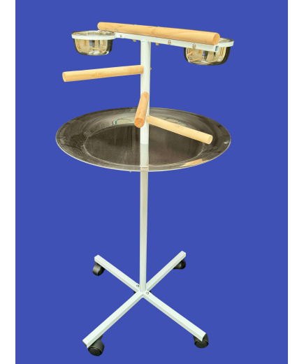 Parrot Supplies T Bar Parrot Playstand With Steps, Feeders And Tray - White Parrot Supplies T Bar Parrot Playstand With Steps, Feeders And Tray - White